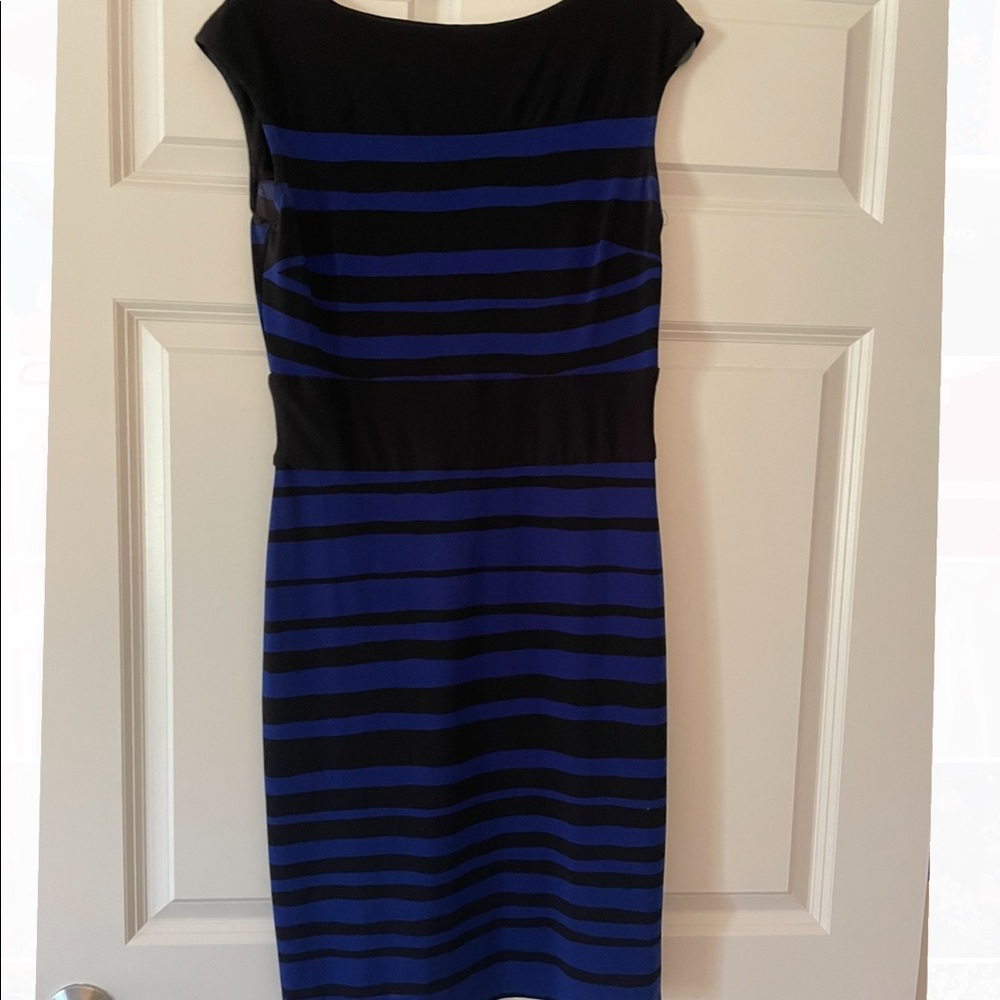 Blue and black knee length dress